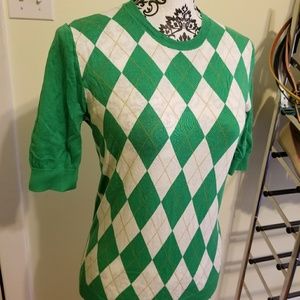 J. Crew M Green/White Argyle Sweater